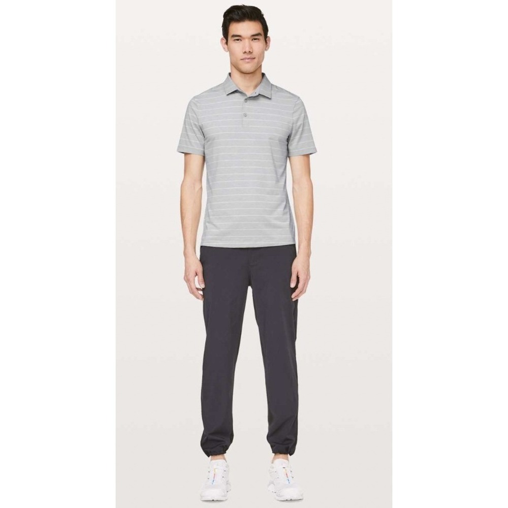 Lululemon Men's Grey Stripe Evolution Polo Top Shirt Men's‎ Sz Extra Large